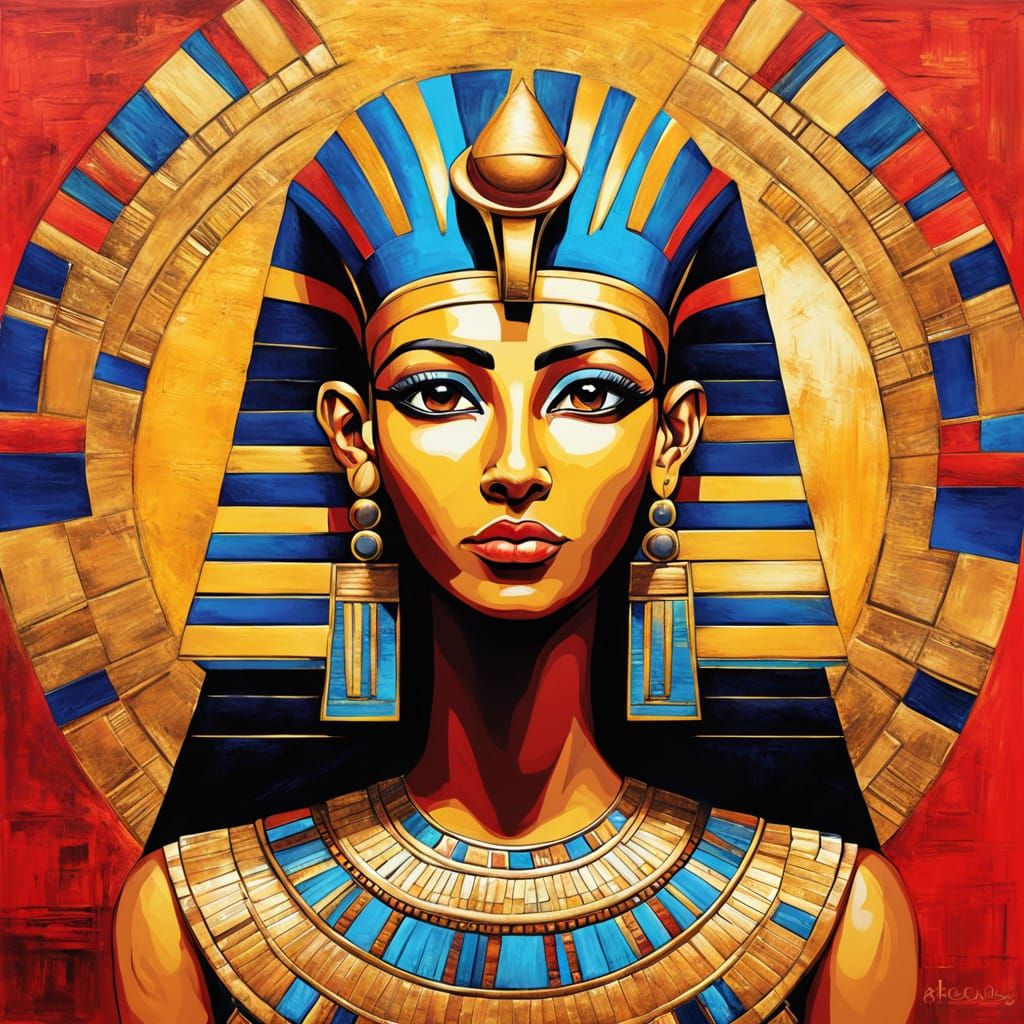 Egyptian Queen in Vibrant Red and Gold