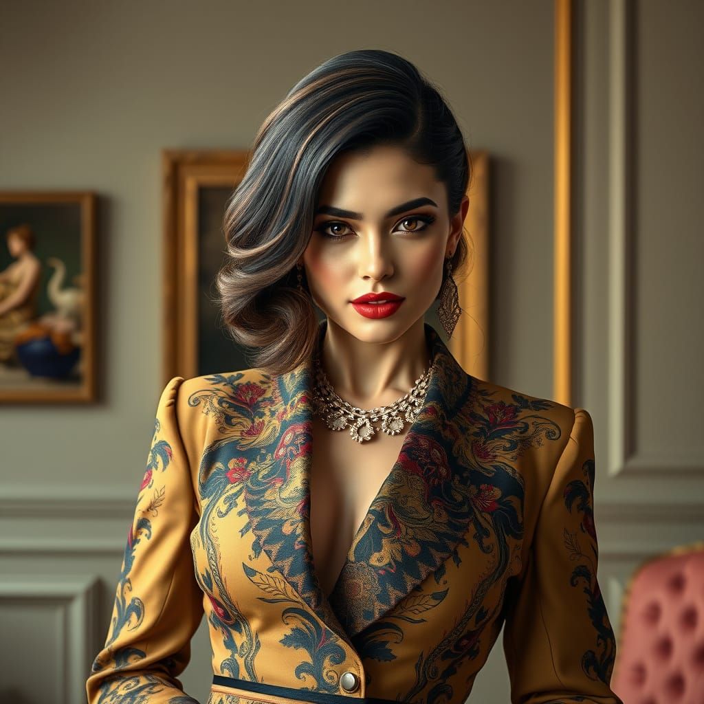 Confident Woman Posing in Art Nouveau Style