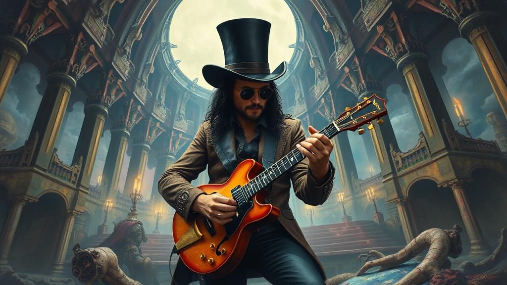 Steampunk Musician's Gothic Temple Performance: Impasto Styl...