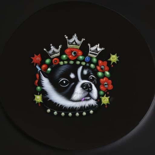 Vintage Oil Painting: Abstract Royal Puppy with Crown