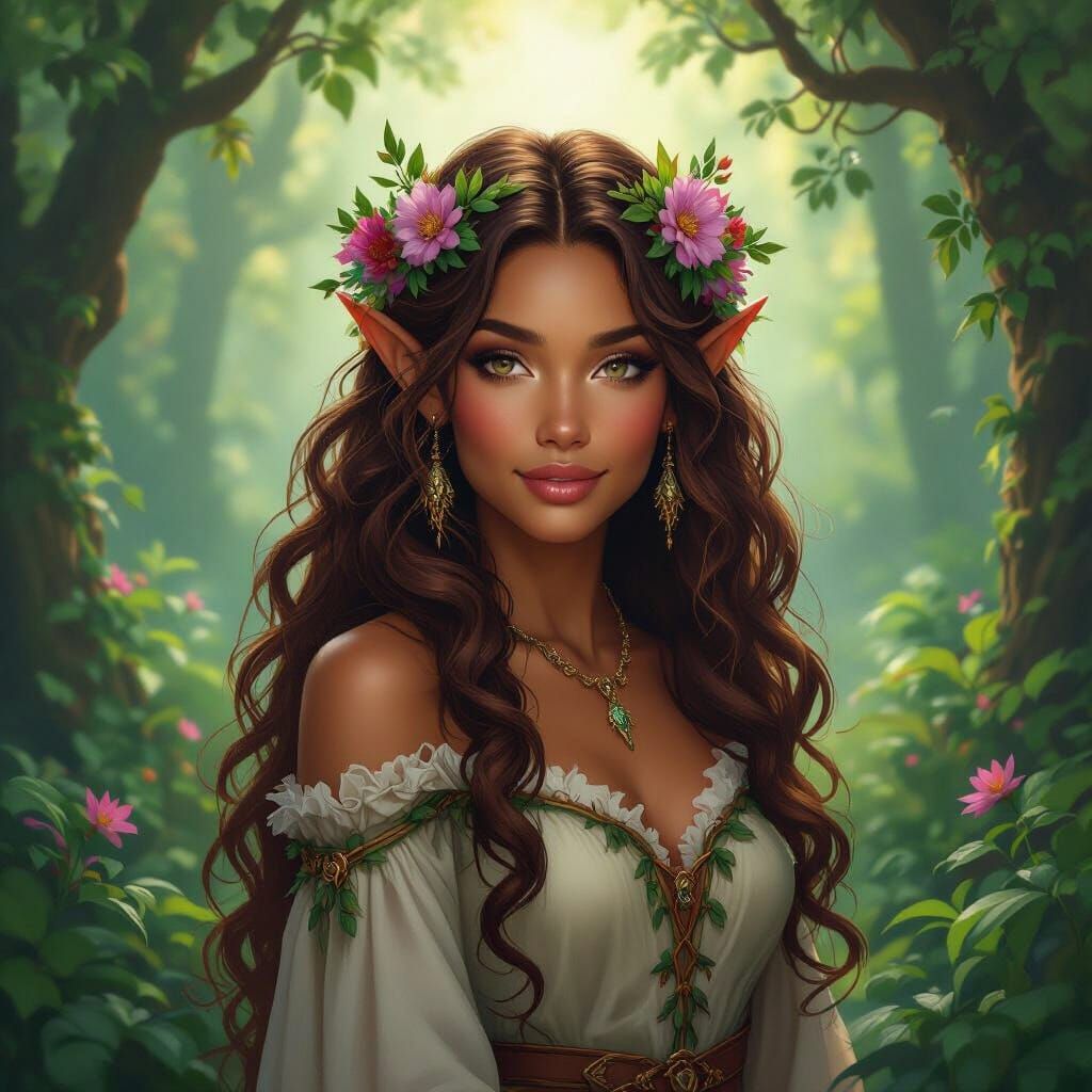 Mystical Wood Elf in Ethereal Forest Glade