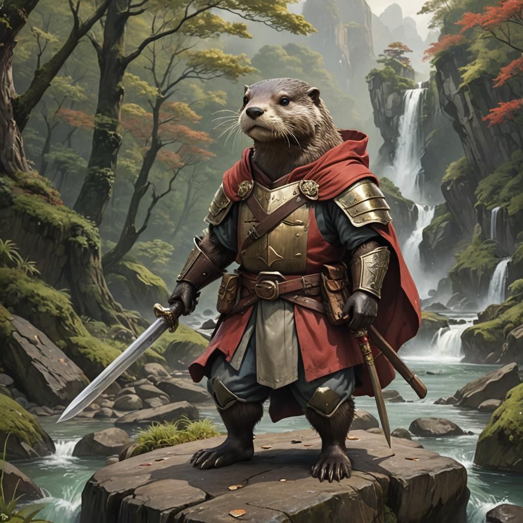 Otter Knight in Forest as Gouache Painting