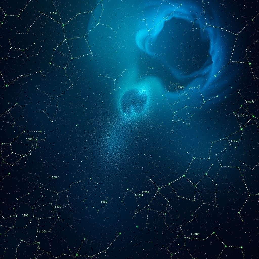 Digital Night Sky of Hexadecimal Code and Runes