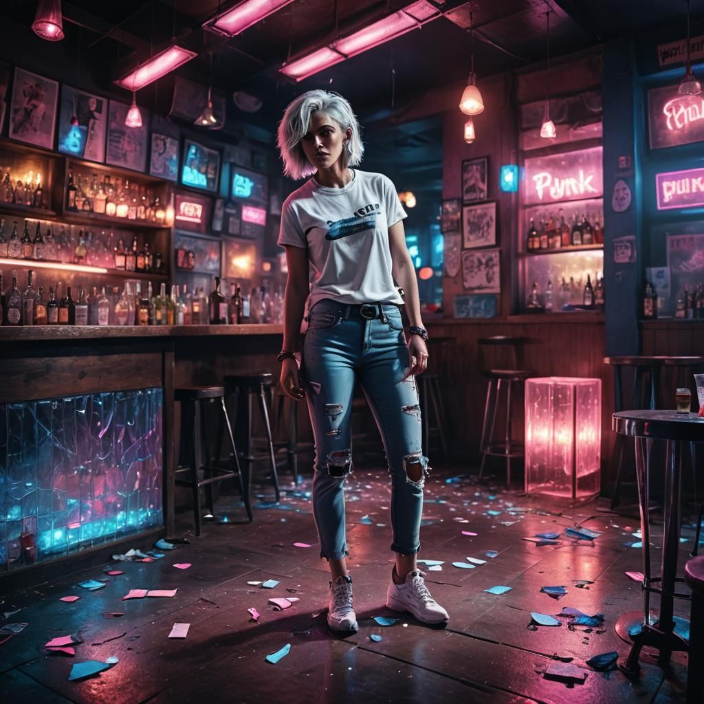 Silver-Haired Woman at Punk Club in Detailed Matte Painting