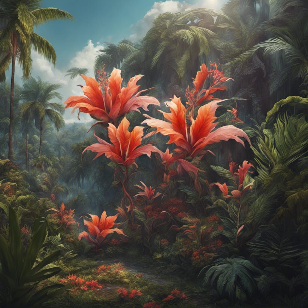 Detailed Tropical Flower Digital Matte Painting