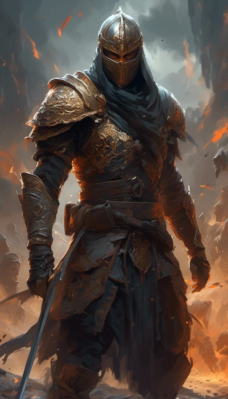 Young Warrior on Battlefield: Hyperrealistic Concept Art