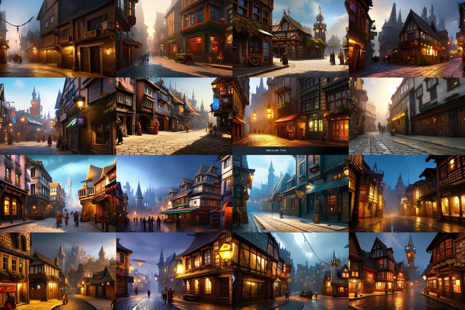 Magical Medieval City Street Scene in Matte Painting Style