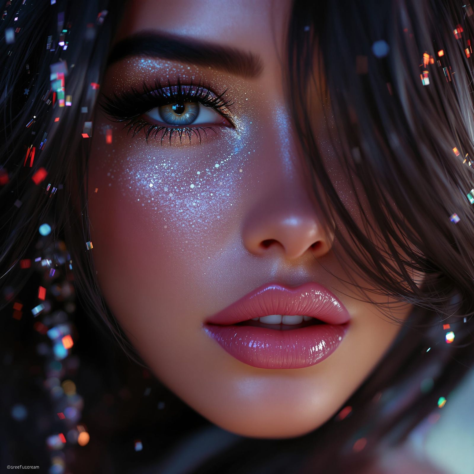 Portrait of Beauty with Bold Makeup and Glitter