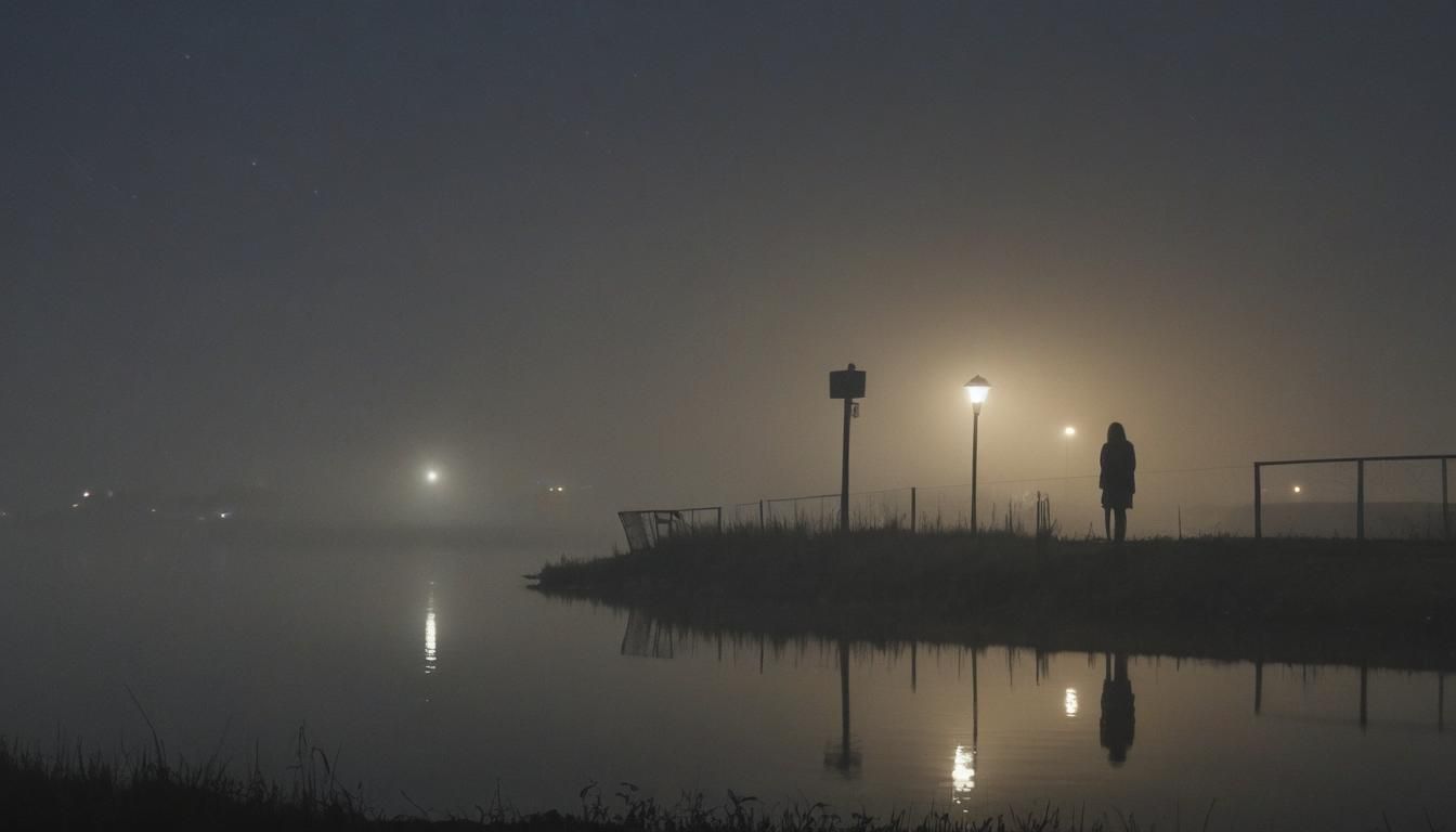 Woman Gazing at Horizon in Dreamy Watercolour Landscape