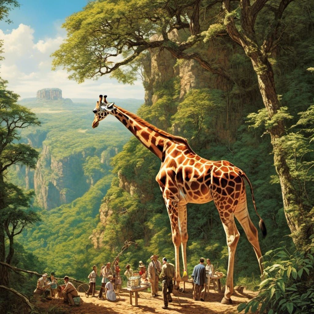 Fantasy World: Giant Giraffe in Enchanted Forest