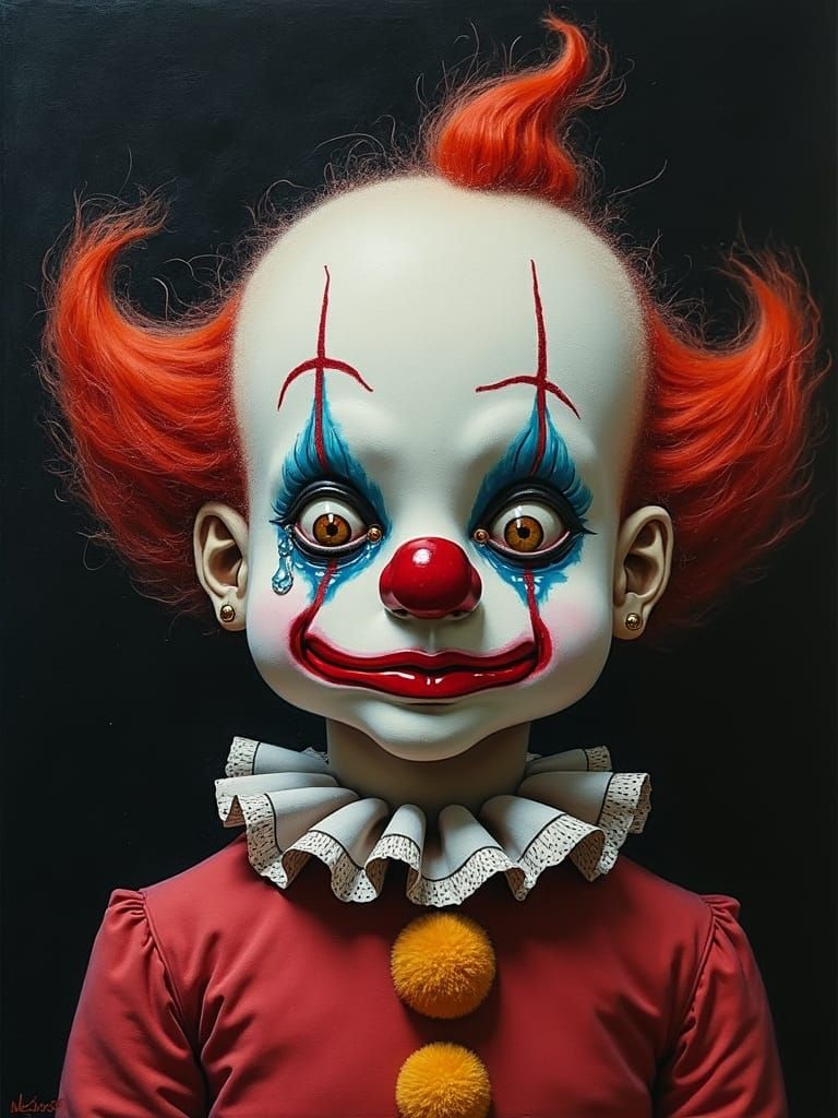 Sad Clown Portrait in Kitschy 70s Style