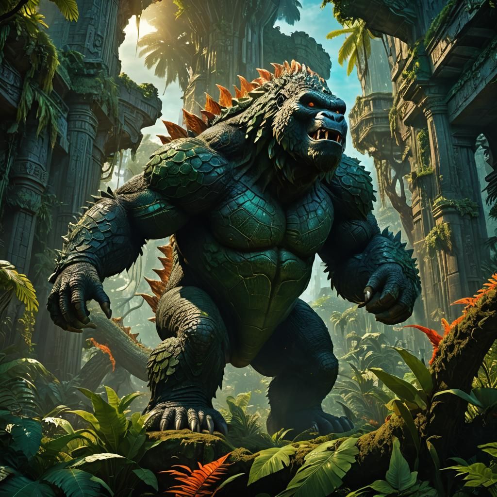 King Kong Godzilla Hybrid in Prehistoric Jungle