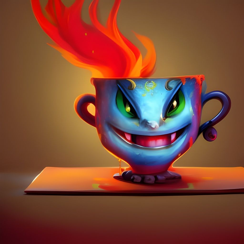 Fiery Anthropomorphic Teacup Concept Art