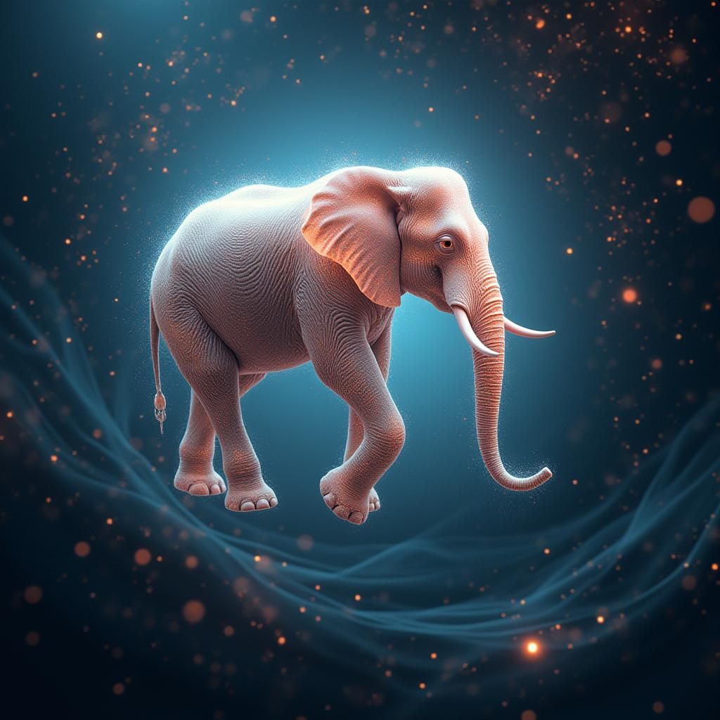 Ethereal Elephant Floating in Astral Vortex, Digital Art