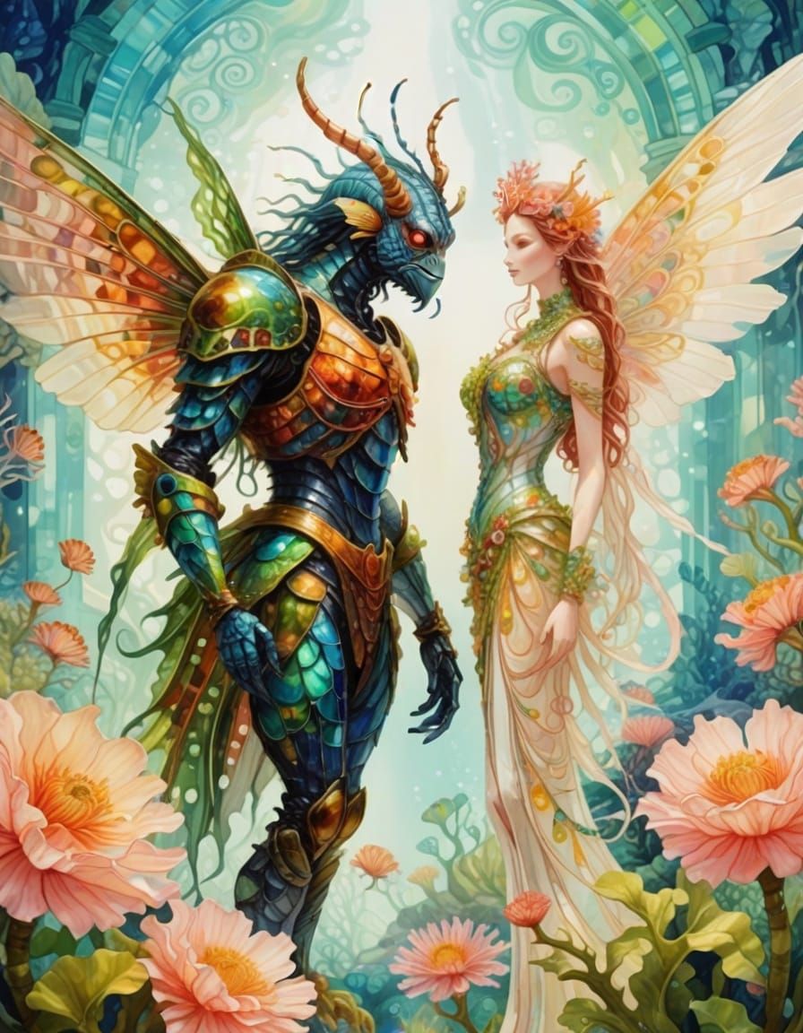 Fairytale Sea Folk Character in Stained Glass Art