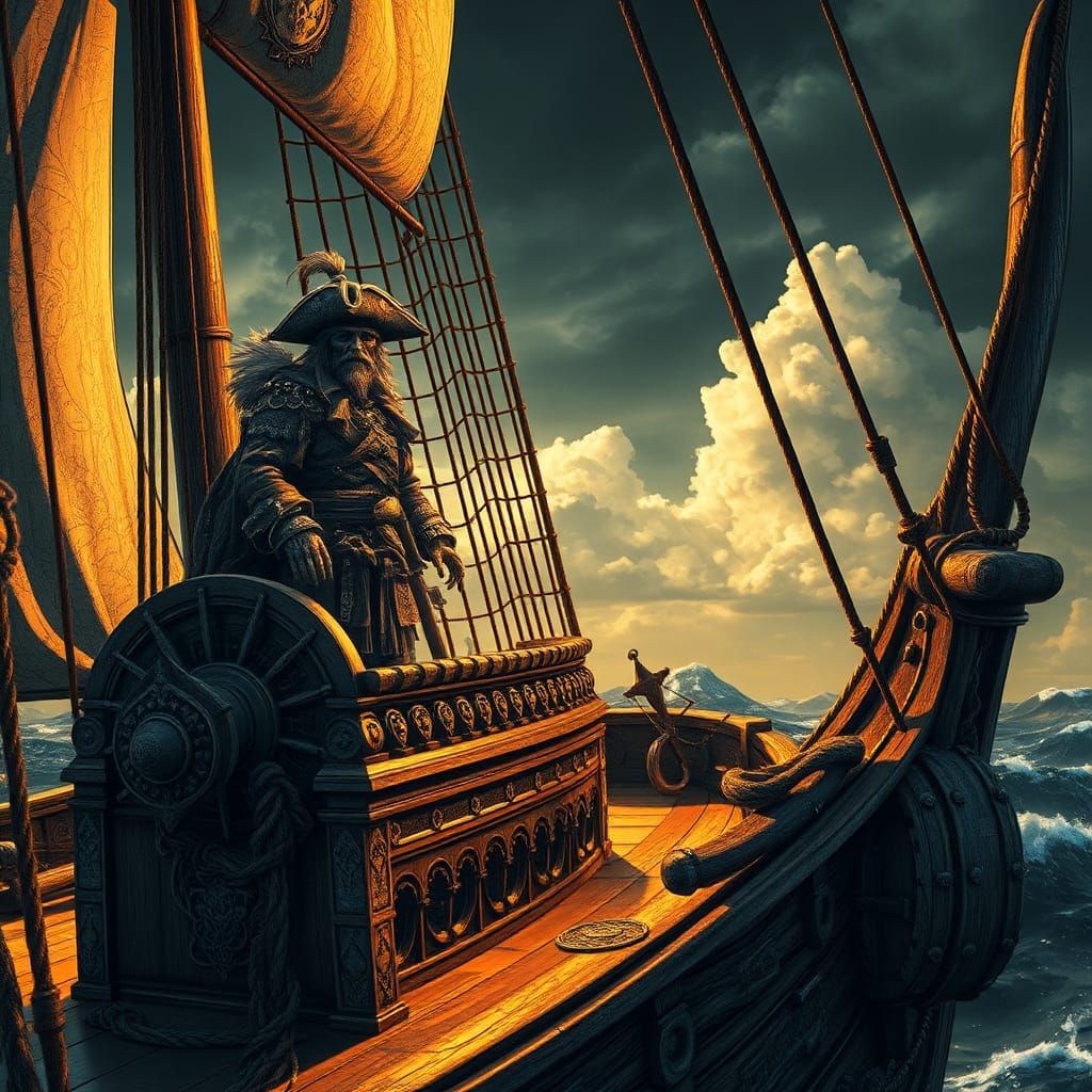 Dark Souls Pirate Ship in Woodcut and Quilling