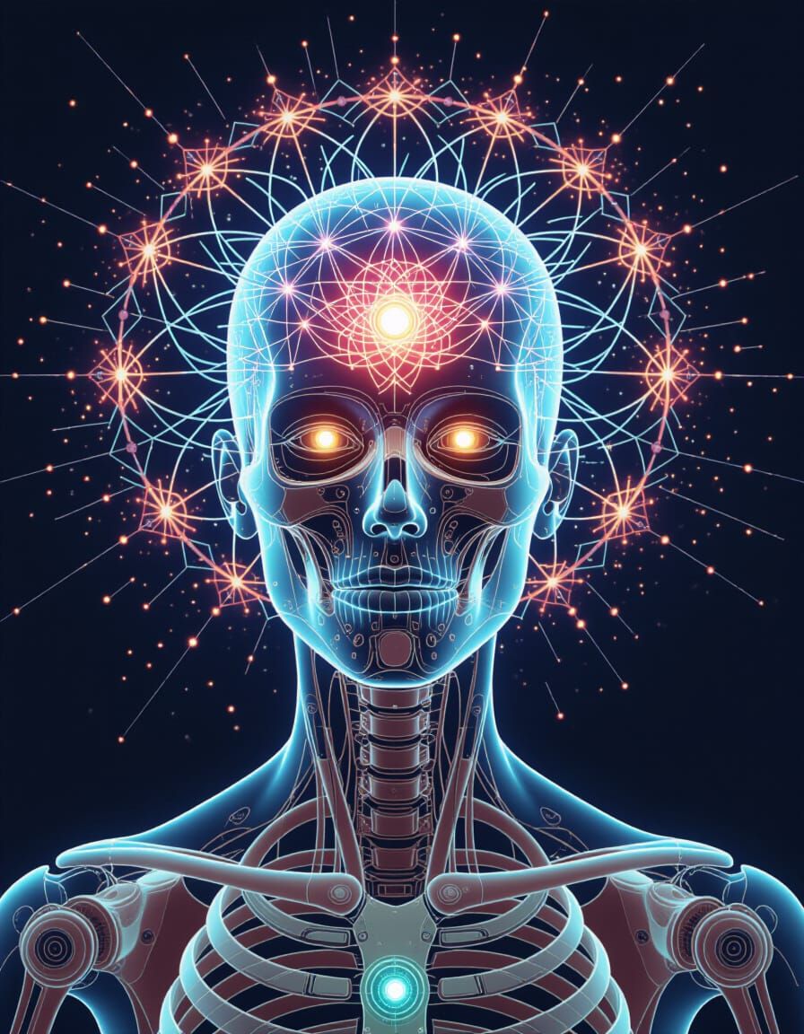 AI Being with Glowing Neural Networks as Digital Art