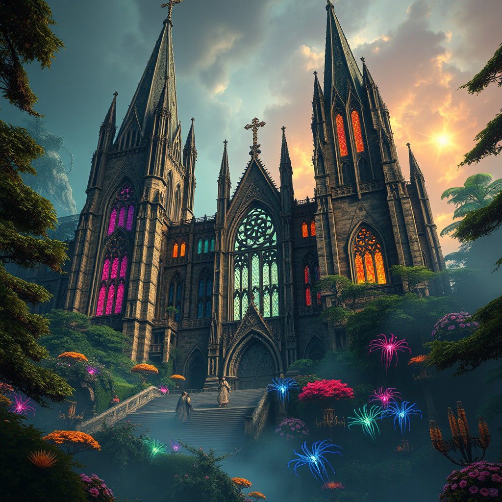 Majestic Gothic Church in Dreamlike Fantasy Environment