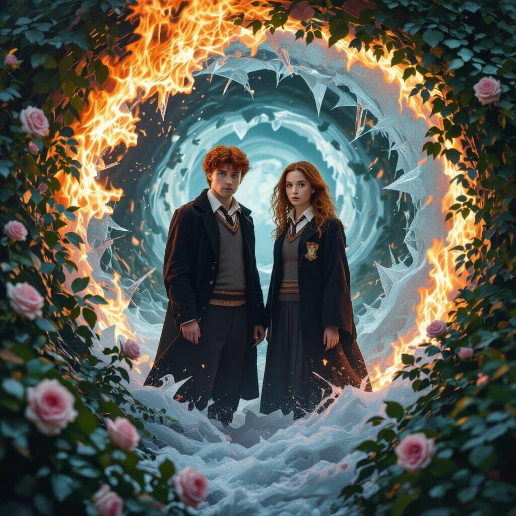 Ronald and Hermione in Surreal Cinematic Scene