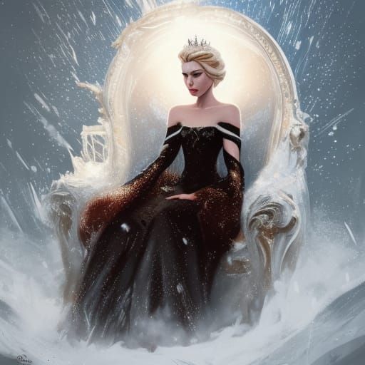Queen Elsa in Fur Coat, Hyperdetailed Fantasy Portrait