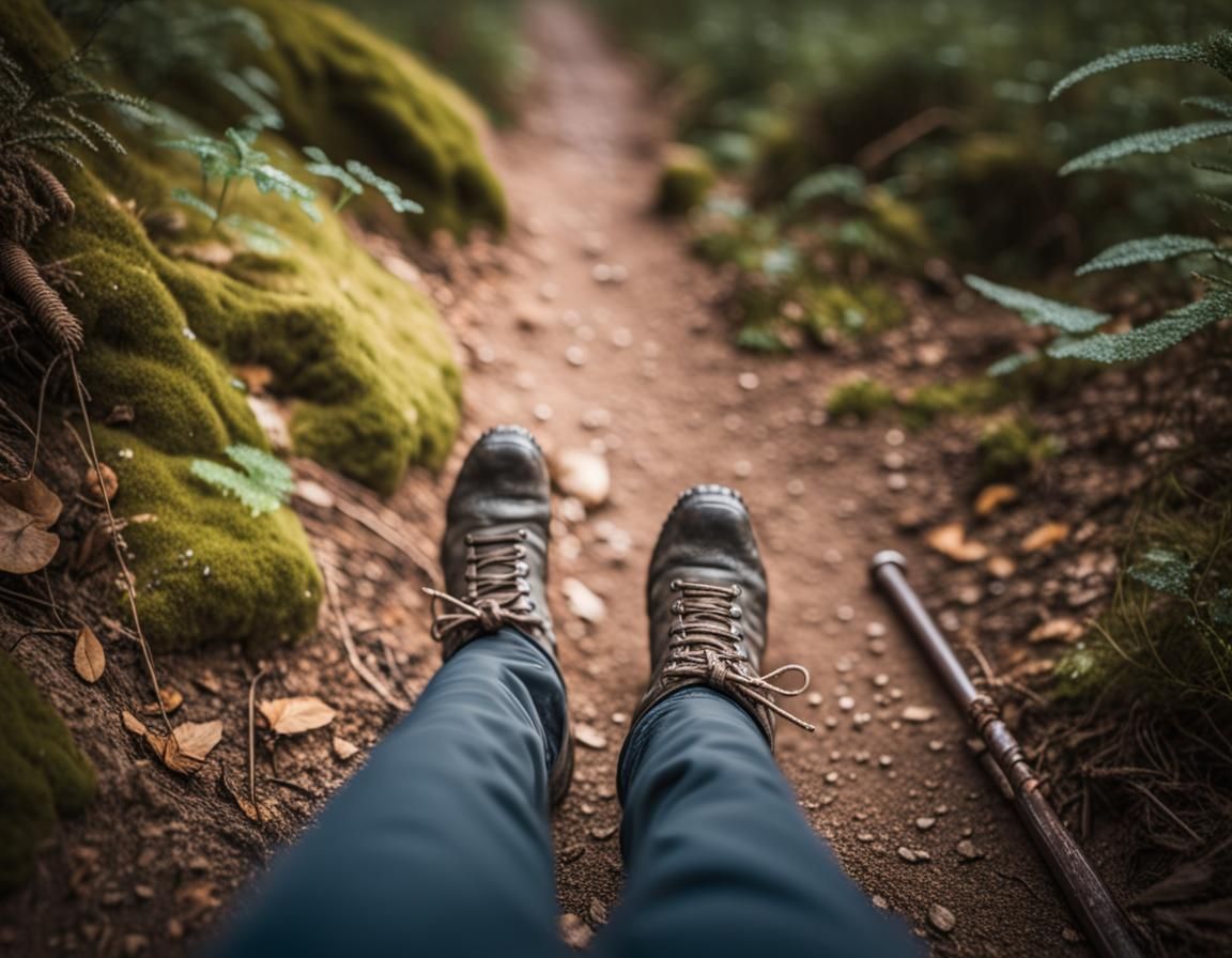 Hiking Trail: Boots and Walking Stick, Professional Photogra...