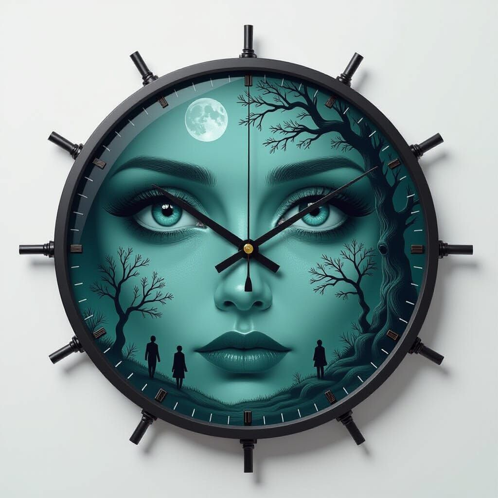 Surreal Clock with Human Eyes in Biomechanical Style