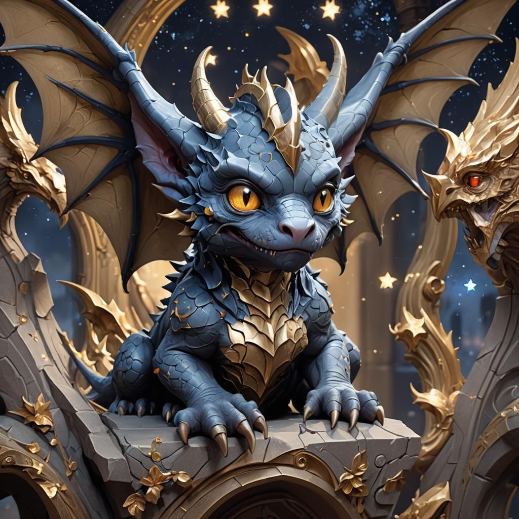 Chibi Gargoyle Wyvern Portrait in Painterly Style