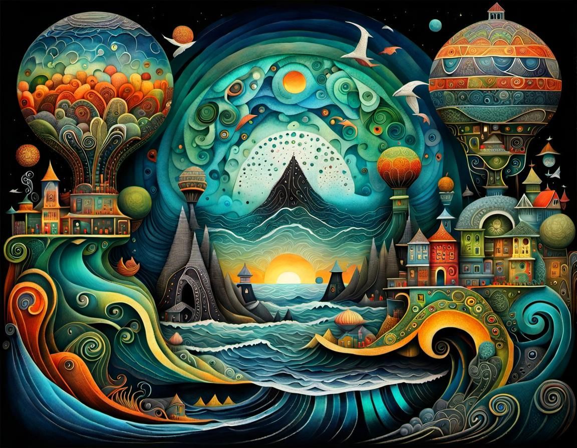 Abstract Ocean Waves Inspired by African Art