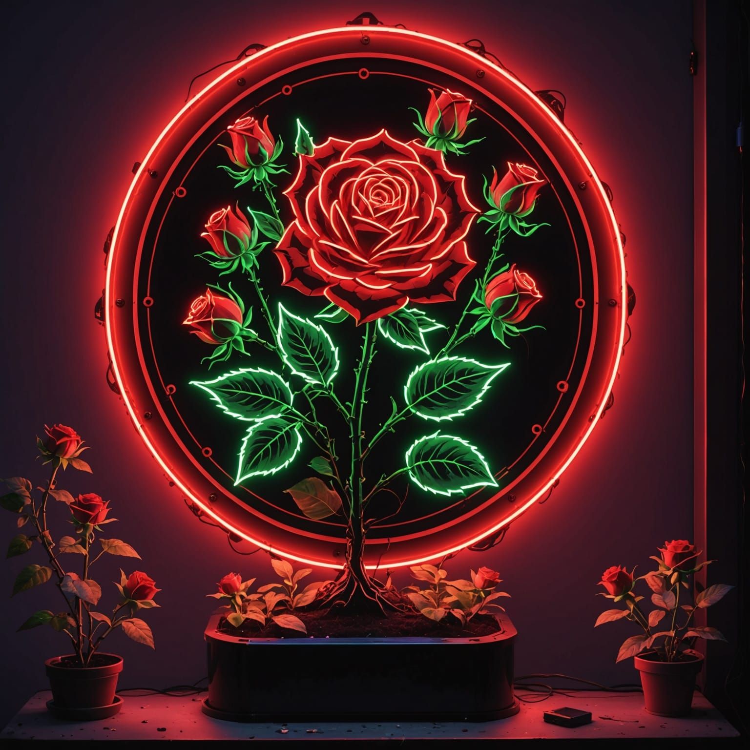 Red Roses Fuse with Neon "Tech Wizard" Flipper Game Art