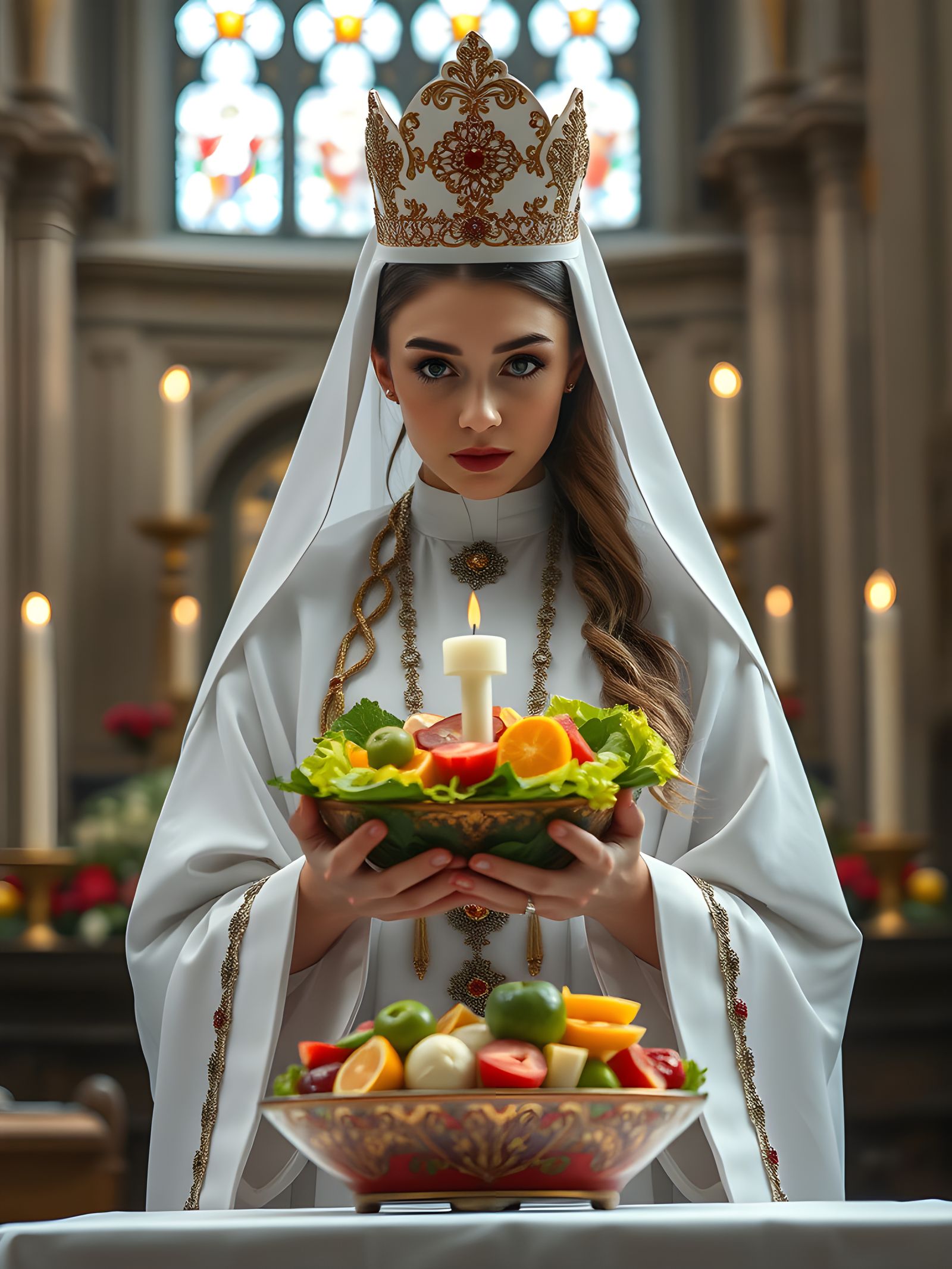 Young Priestess at Fruity Gothic Altar