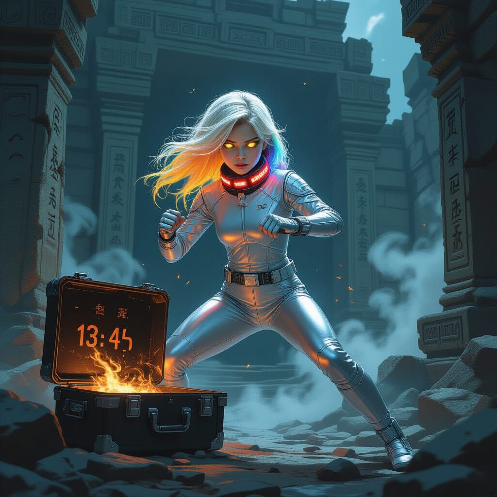 Mysterious Girl in Sci-Fi Ruins, Ethereal Style