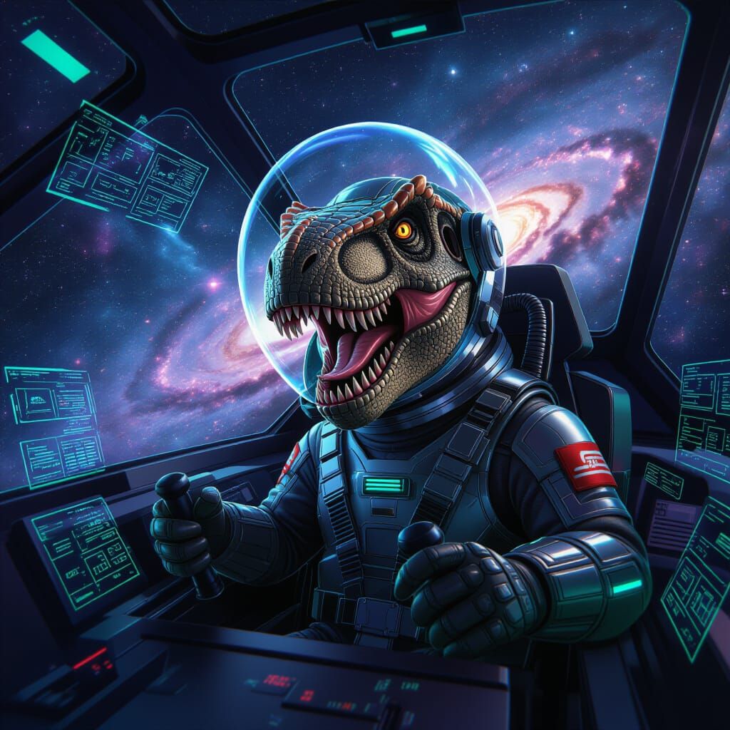 Futuristic T-Rex Pilot in Space Combat