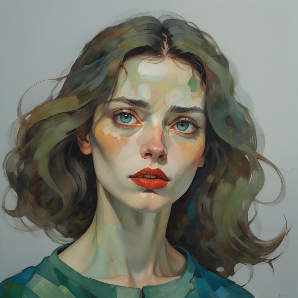 Expressionist Woman Portrait Under Full Moon