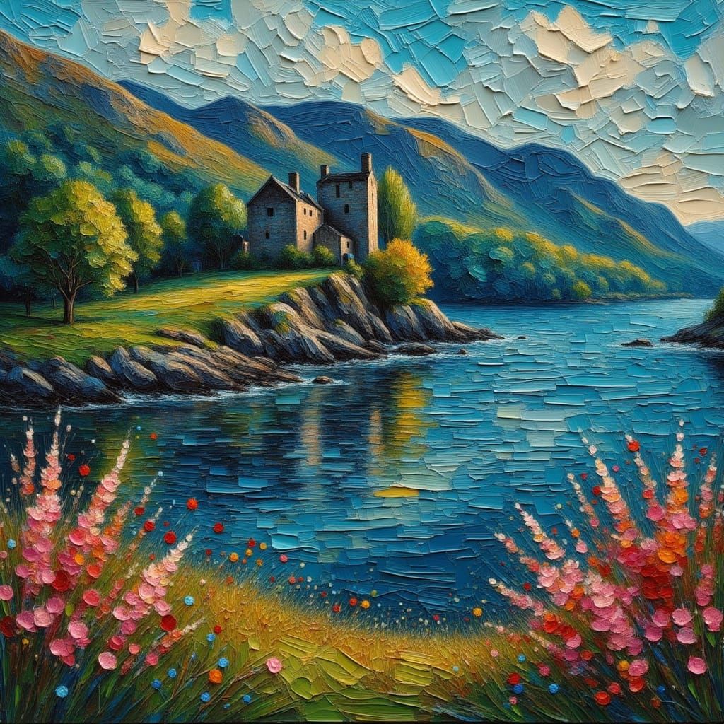 Urquhart Castle Beside Loch Ness as Impasto Painting
