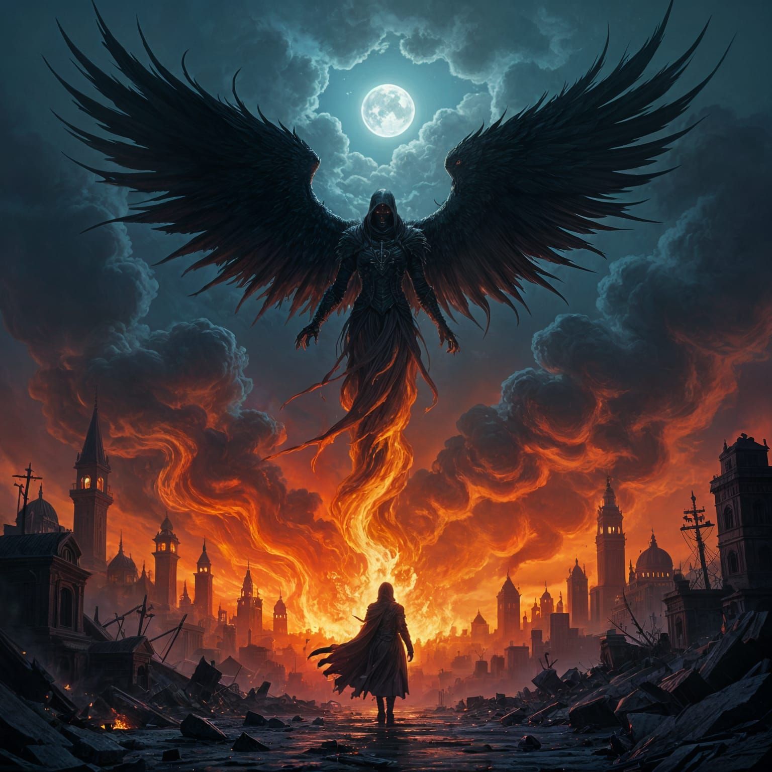 .
Black souls rising from the darkness, streams bursting out of the depths, the black sky is torn apart, hellish flames...