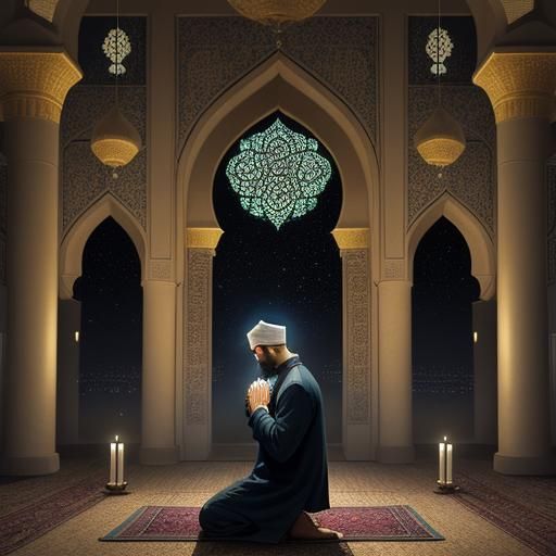 Devout Muslim Praying in Mosque