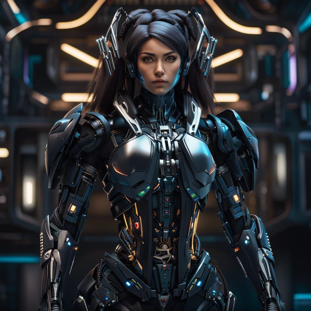 Futuristic Cyberpunk Girl in Powered Armor