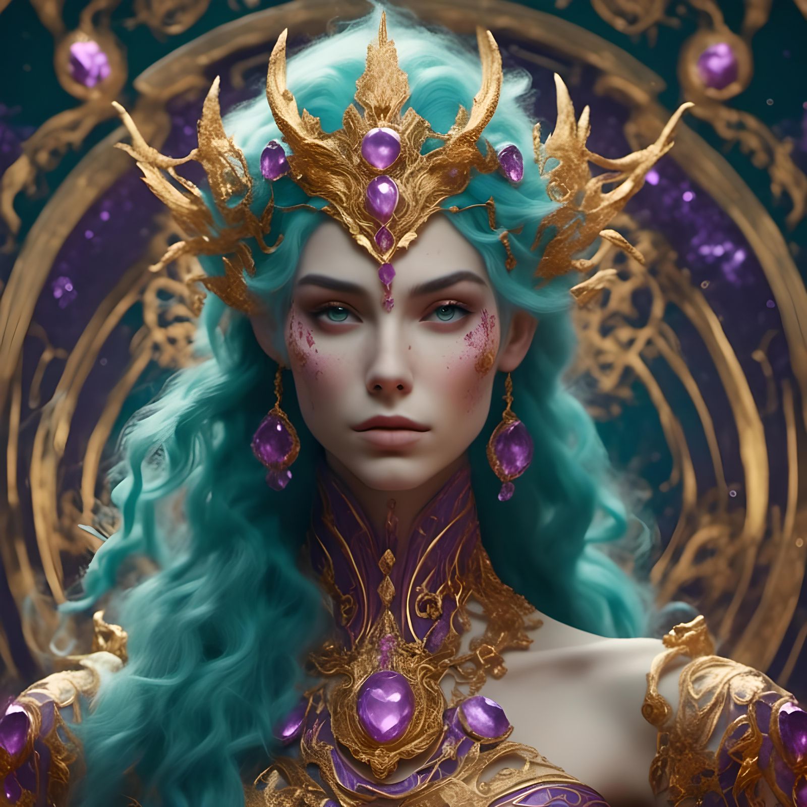 Alien Punk Portrait with Turquoise and Pink Hair