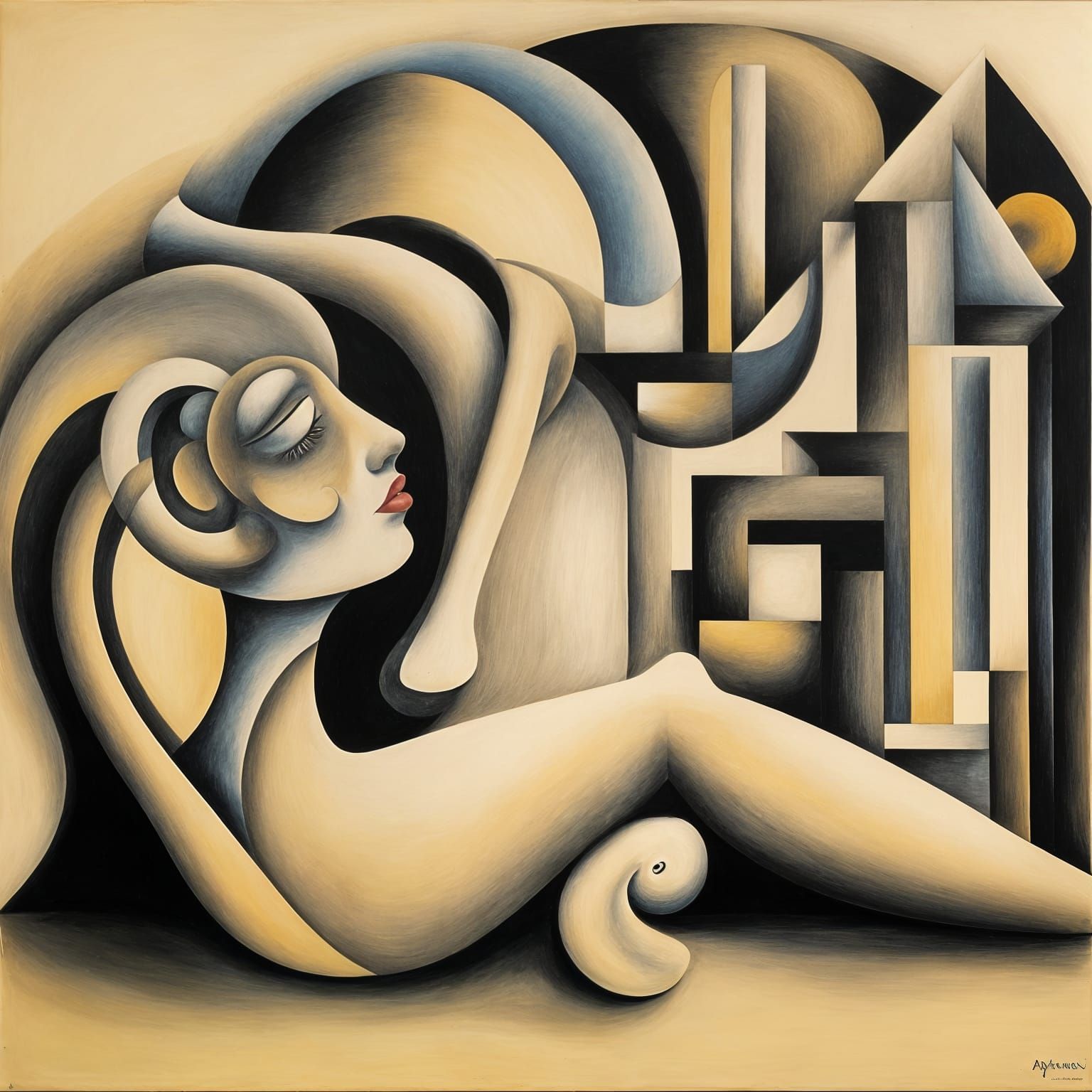 Surreal Abstract Oil Painting in Jean Arp Style