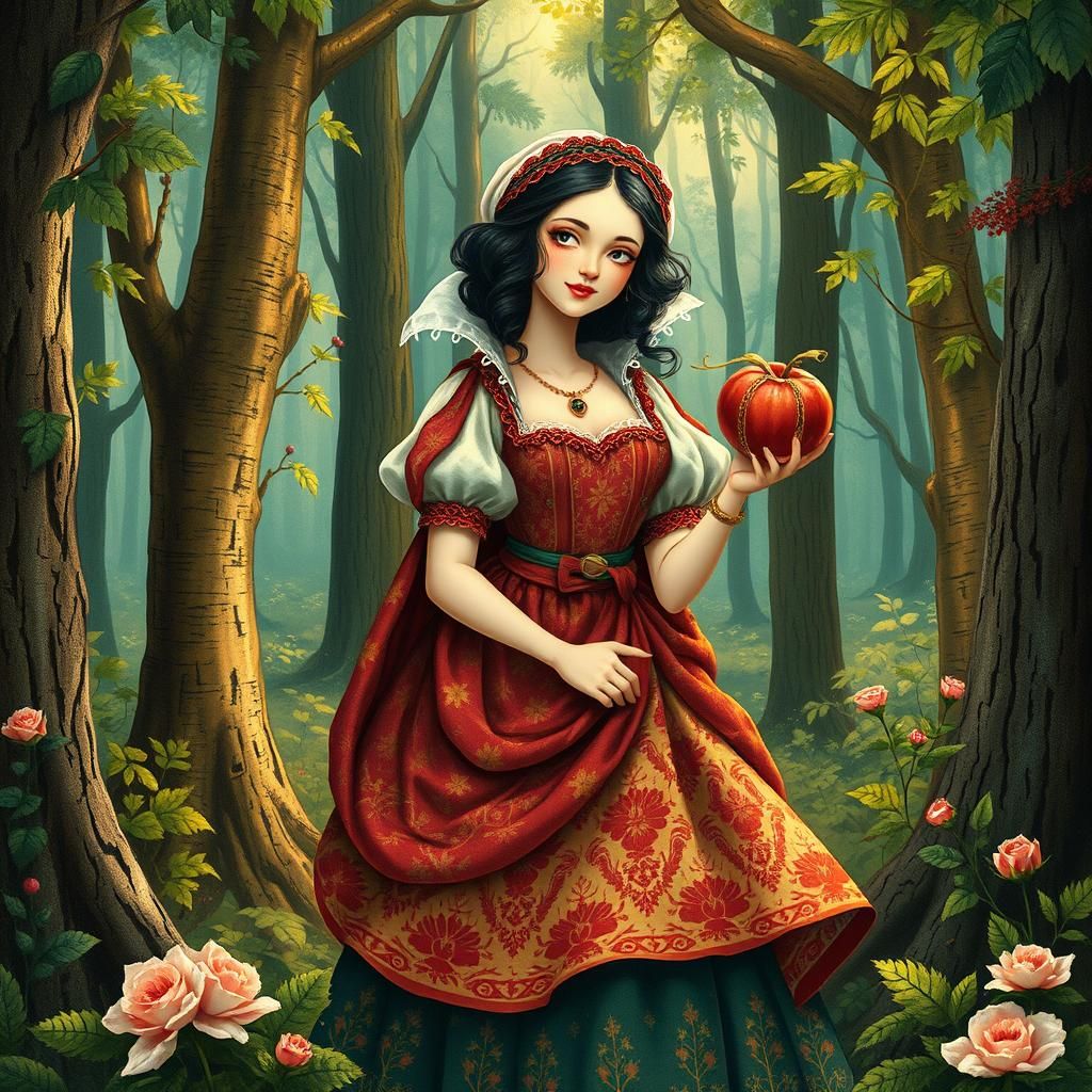 Snow White in Black Forest: German Storybook Illustration