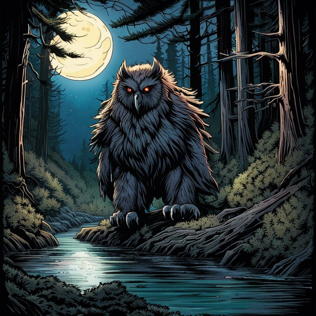 High Gothic Owlbear Under the Full Moon