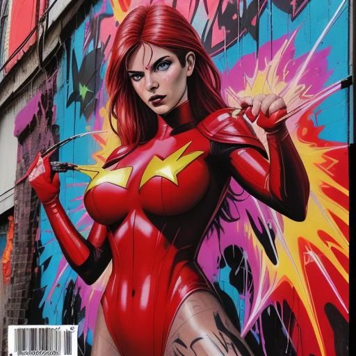 Elektra: Red Heroine in Comic Book Style