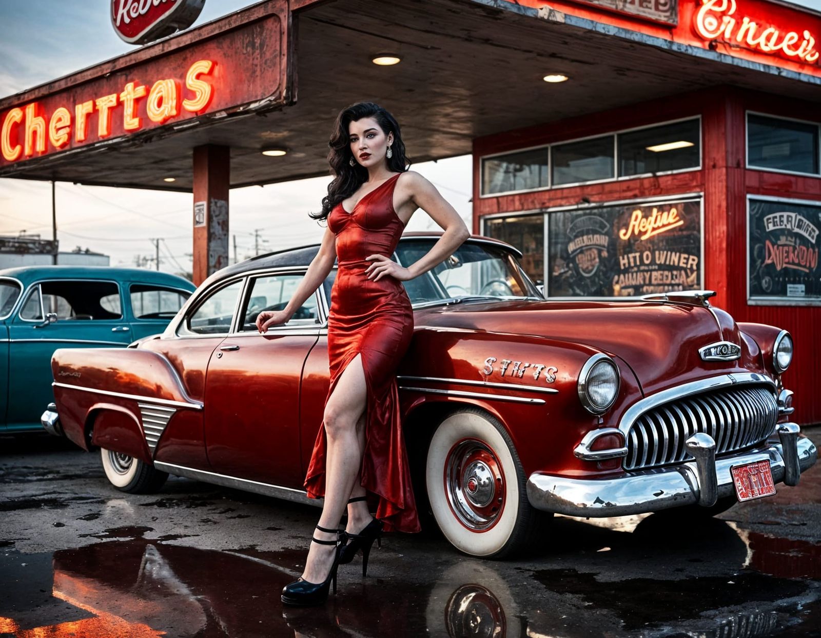 Pinup Girl with Hotrod in Unreal Engine 5