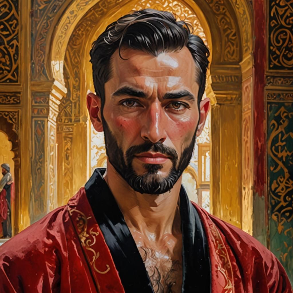 Arabian Man in Mosque, Impressionist Oil Painting