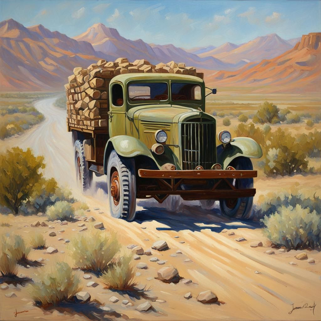 World War 2 Truck in Desert Landscape
