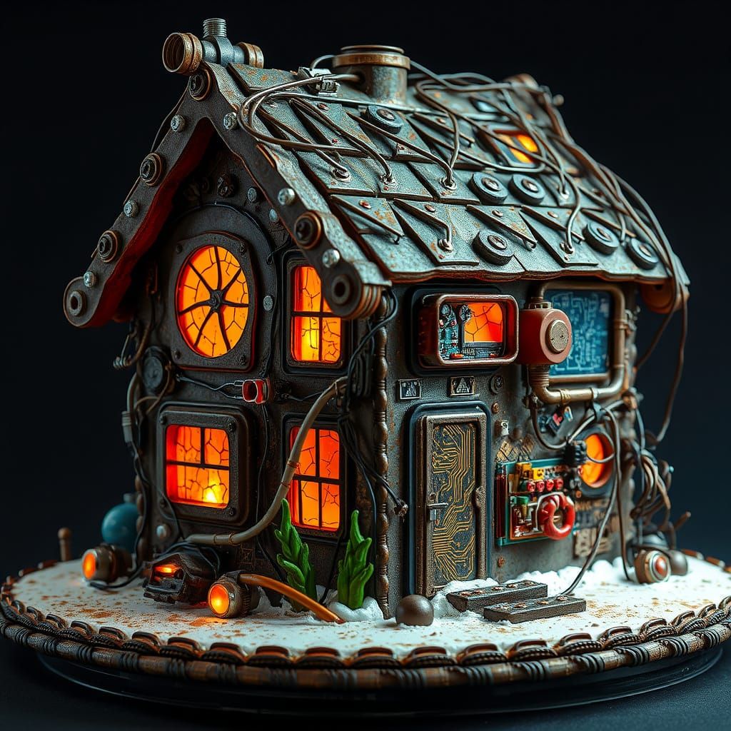 Cyberpunk Gingerbread House Built From Scrap Metal