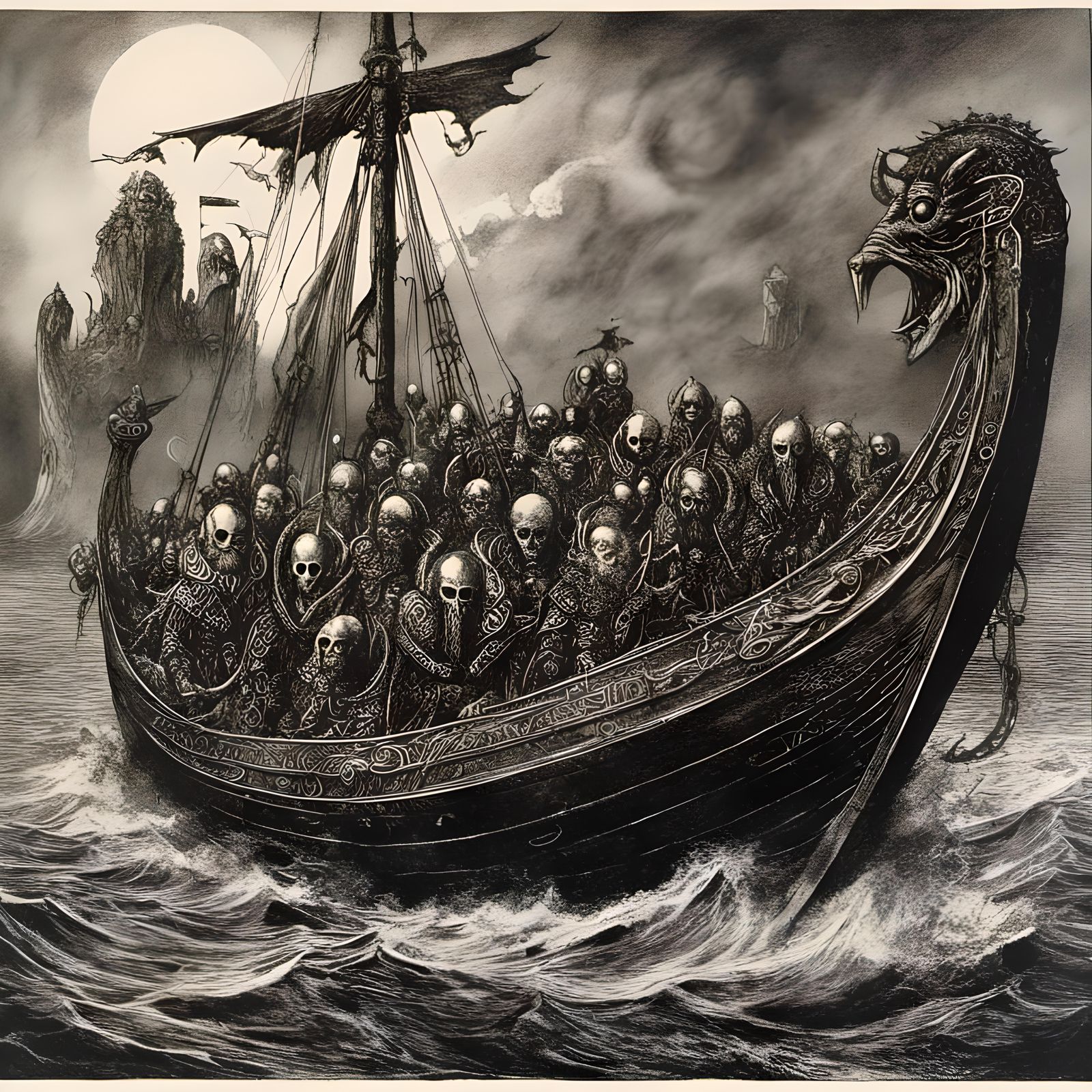 Viking Longboat at Sea in Biomechanical Style