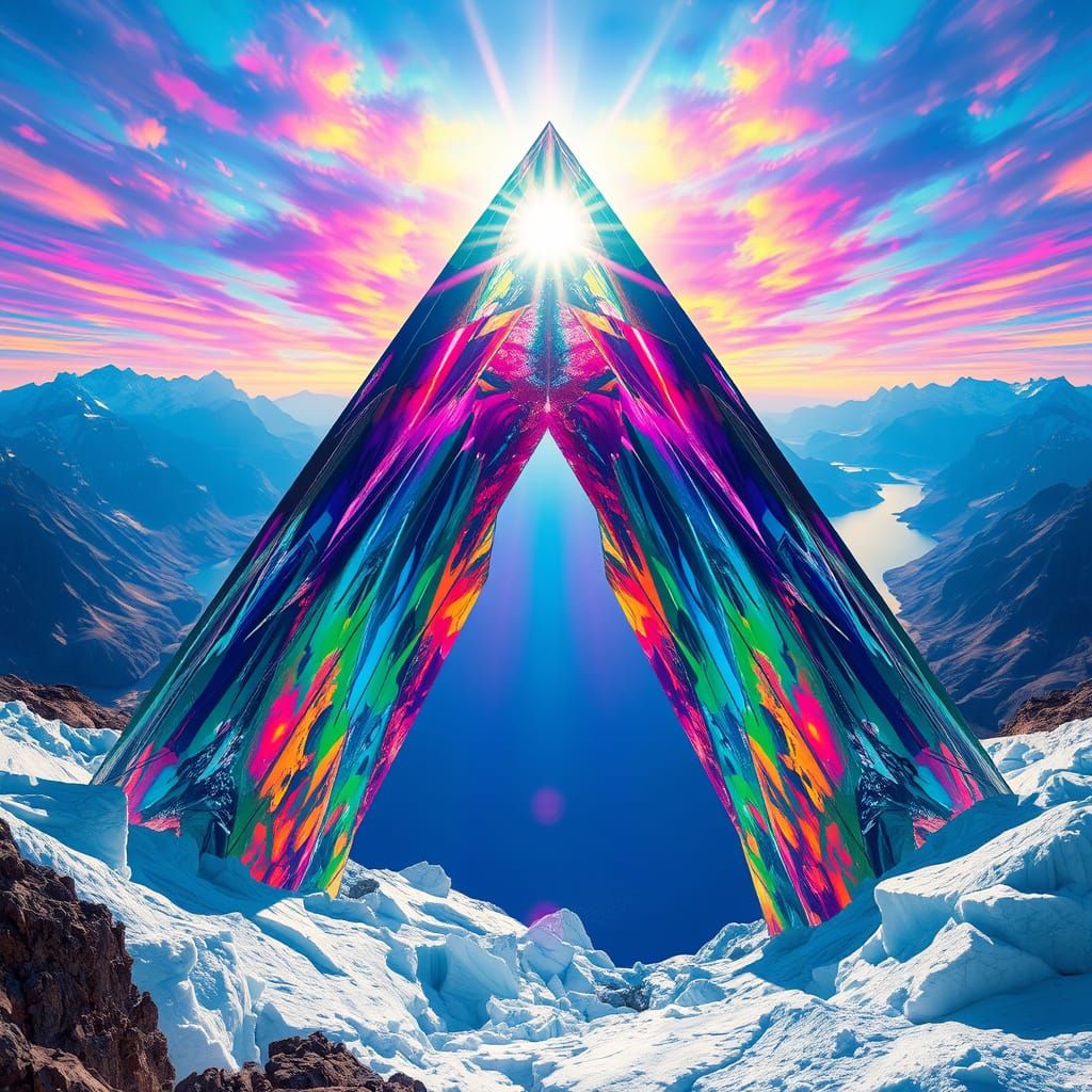 Prism Pyramid Glacier Radiating Rainbow Light