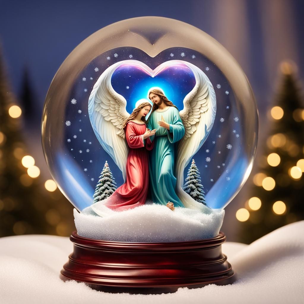 Heart Snow Globe: Jesus, Mary, and Aurora