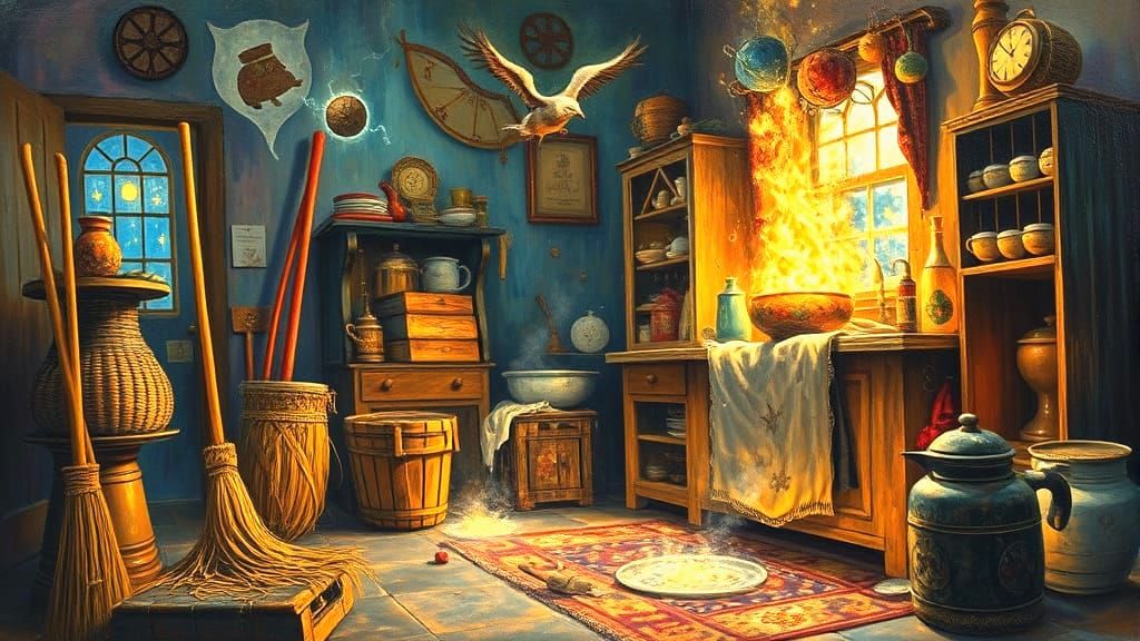 Enchanted Brooms and Spellbinding Cooking in Oil Painting St...